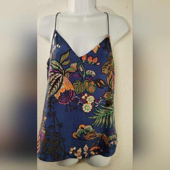 J. CREW Top 100% Silk Blue Green Print Tank size Small Fully Lined Summer - Picture 9 of 12